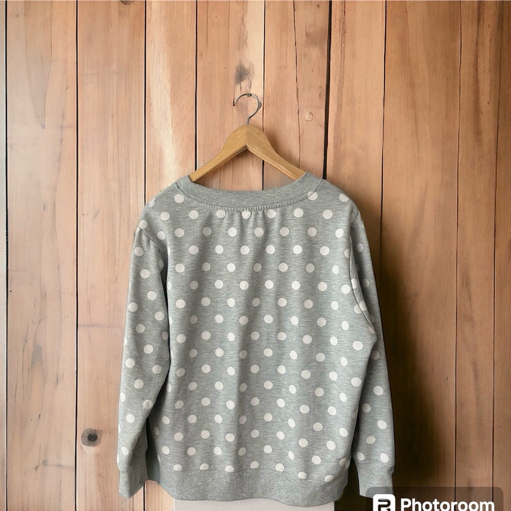 2/$35 Ricki's Gray & White Crew Neck Polka Dot Long Sleeved Sweatshirt Large - Picture 2 of 5